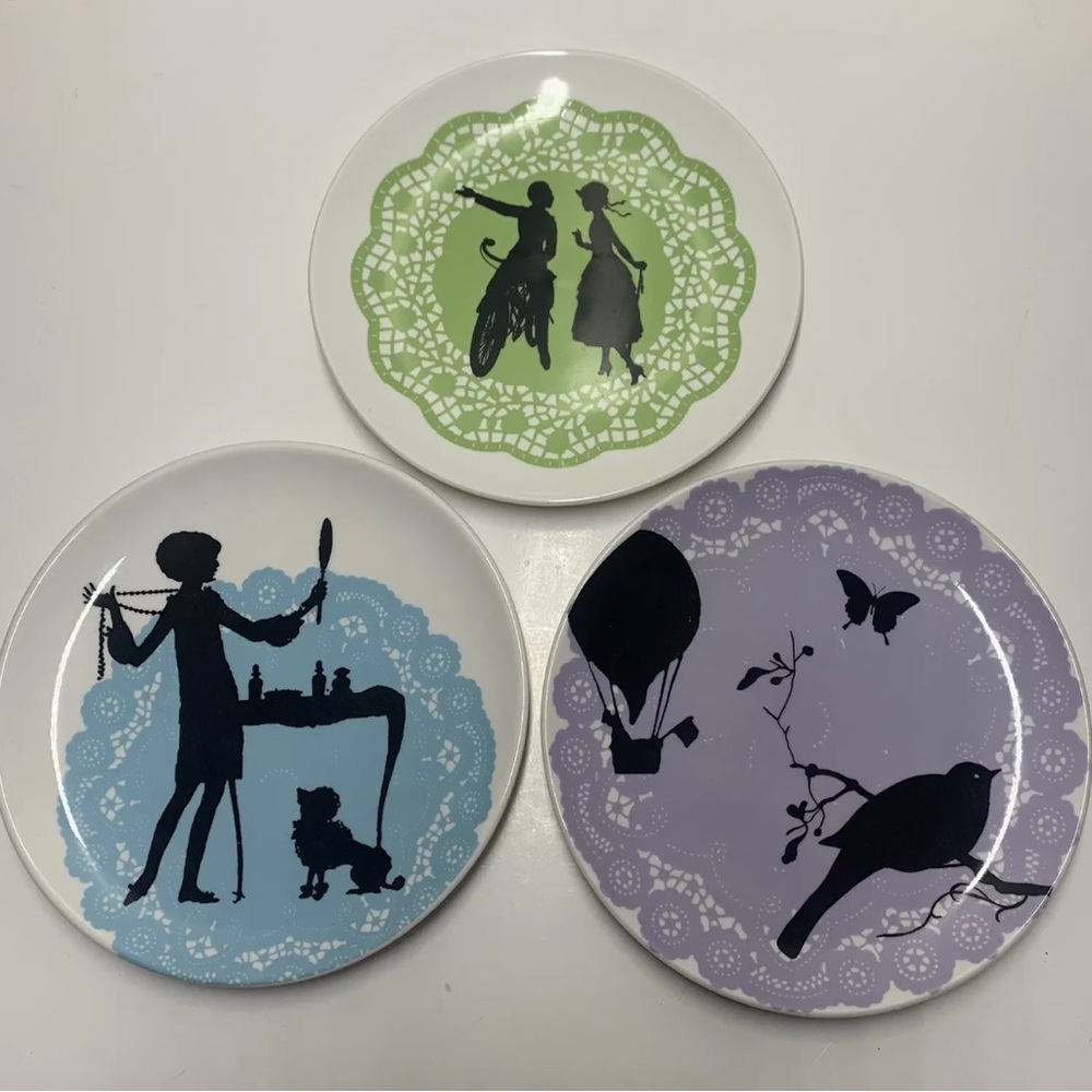 Vintage Anthropologie Fantasy Dessert 8" Plate Silhouettes ~ Set Of 3